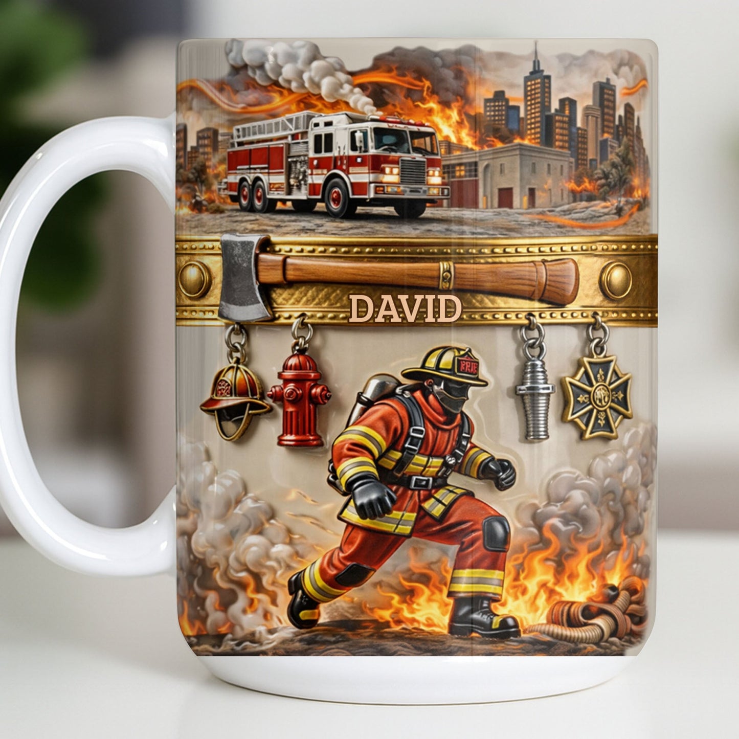 Heroic Firefighter Scene Personalized Coffee Mug - Personalized Custom Coffee Mug - FIF051_MG