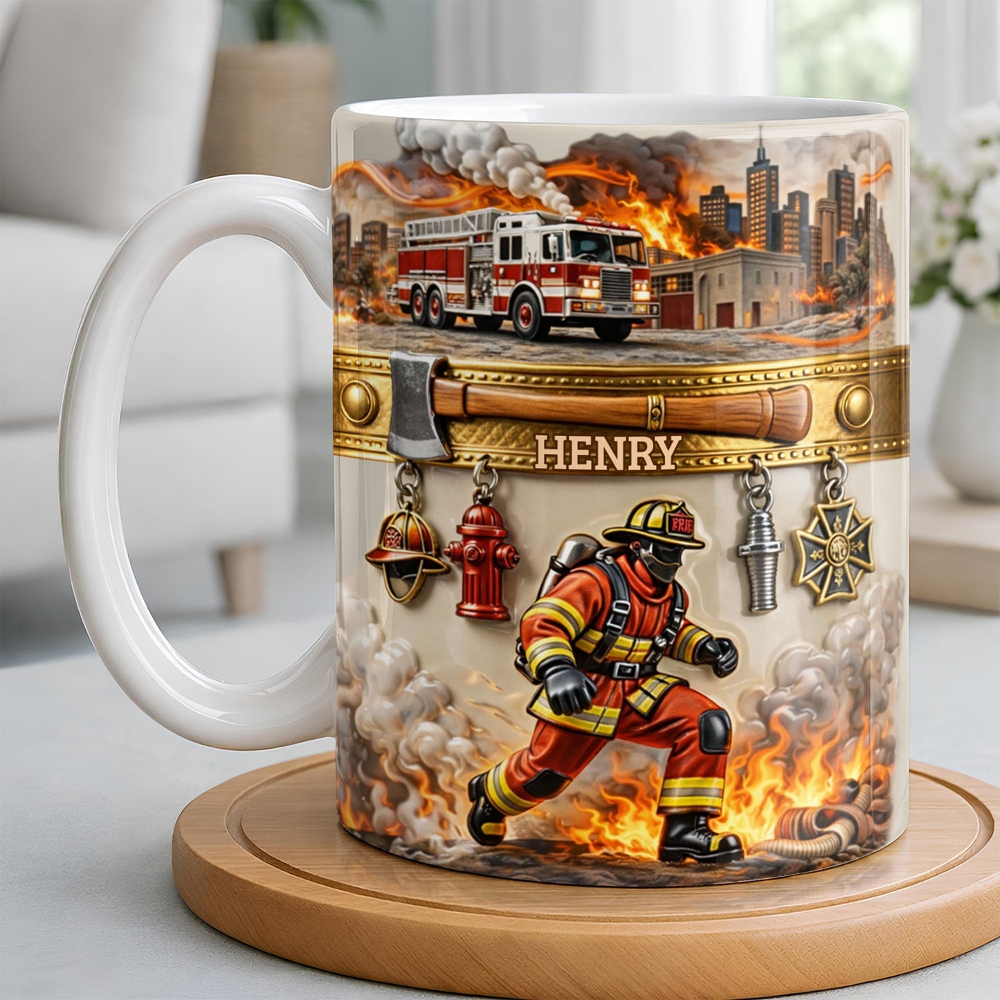 Heroic Firefighter Scene Personalized Coffee Mug - Personalized Custom Coffee Mug - FIF051_MG