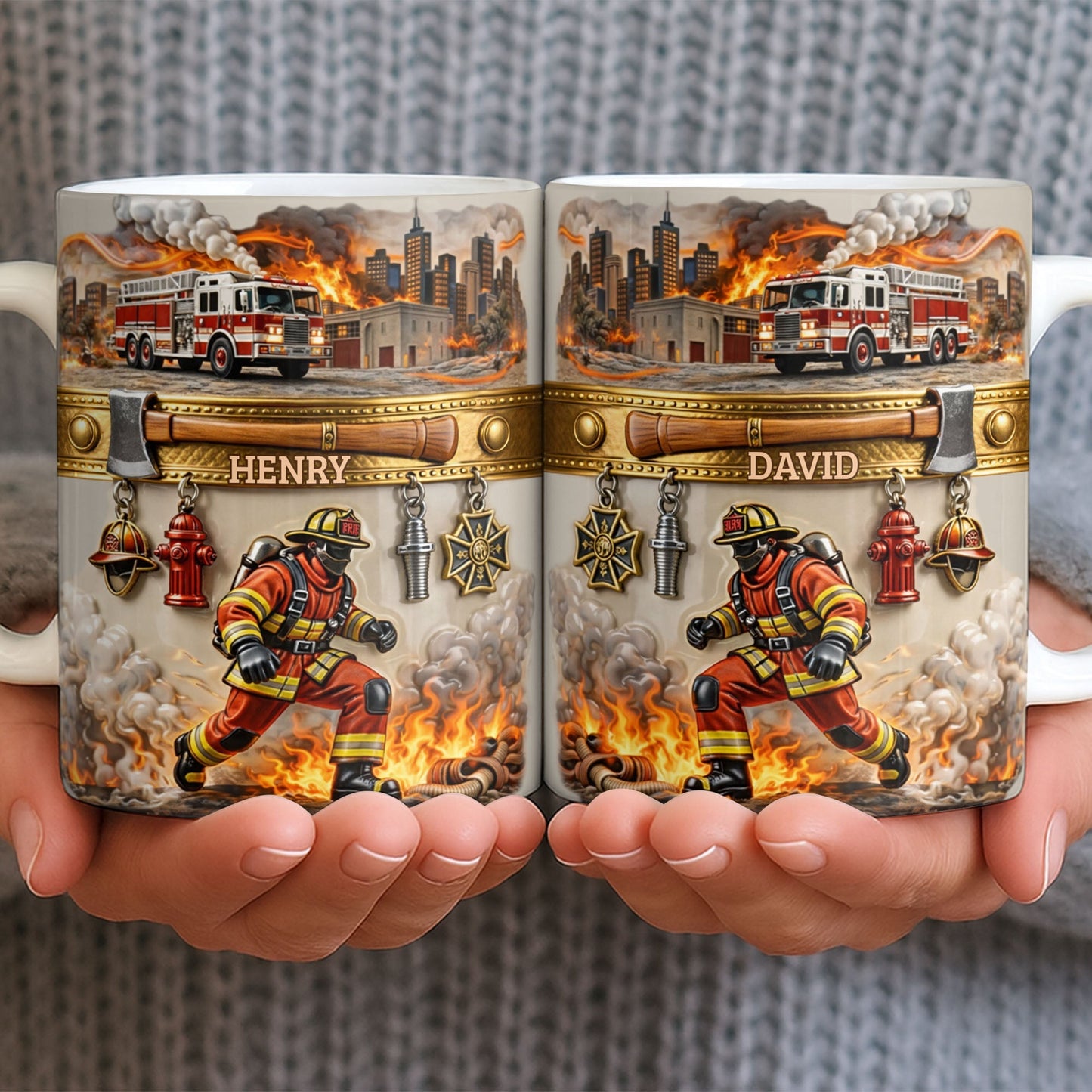 Heroic Firefighter Scene Personalized Coffee Mug - Personalized Custom Coffee Mug - FIF051_MG