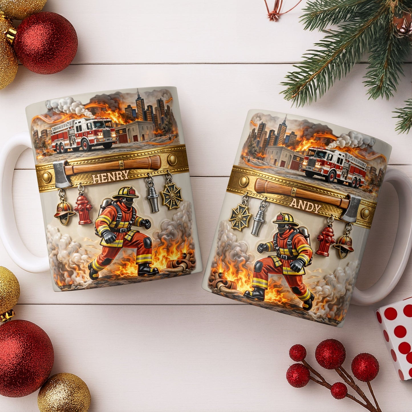 Heroic Firefighter Scene Personalized Coffee Mug - Personalized Custom Coffee Mug - FIF051_MG