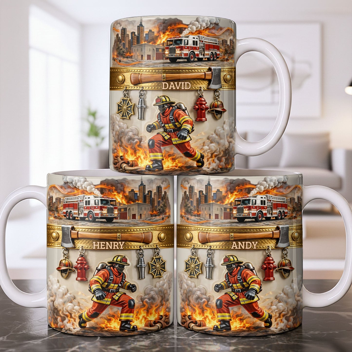 Heroic Firefighter Scene Personalized Coffee Mug - Personalized Custom Coffee Mug - FIF051_MG