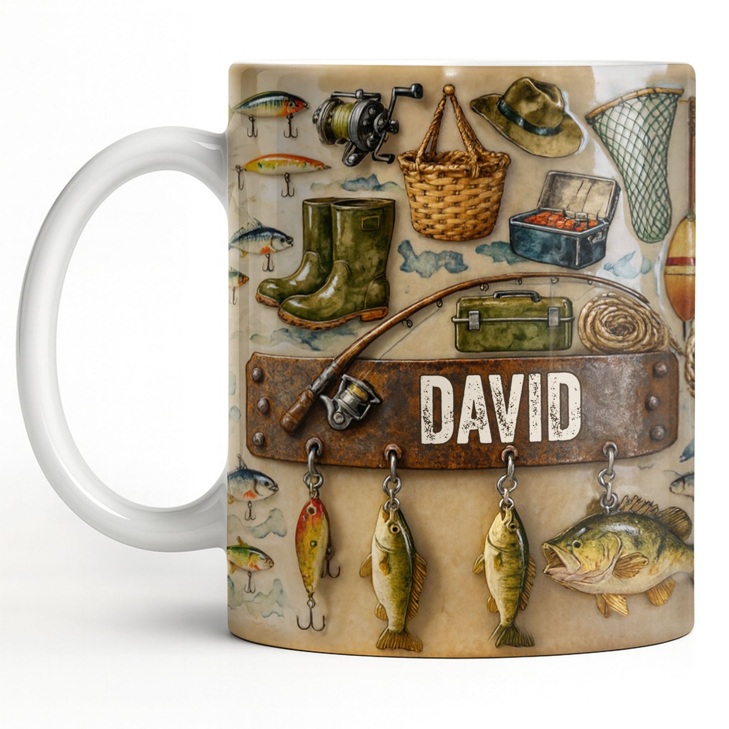 Customizable Design For Fishing Enthusiasts With Fishing Gear - Personalized Custom Coffee Mug - FISH018_MG