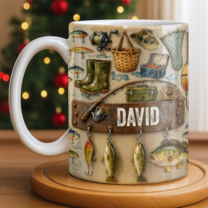 Customizable Design For Fishing Enthusiasts With Fishing Gear - Personalized Custom Coffee Mug - FISH018_MG