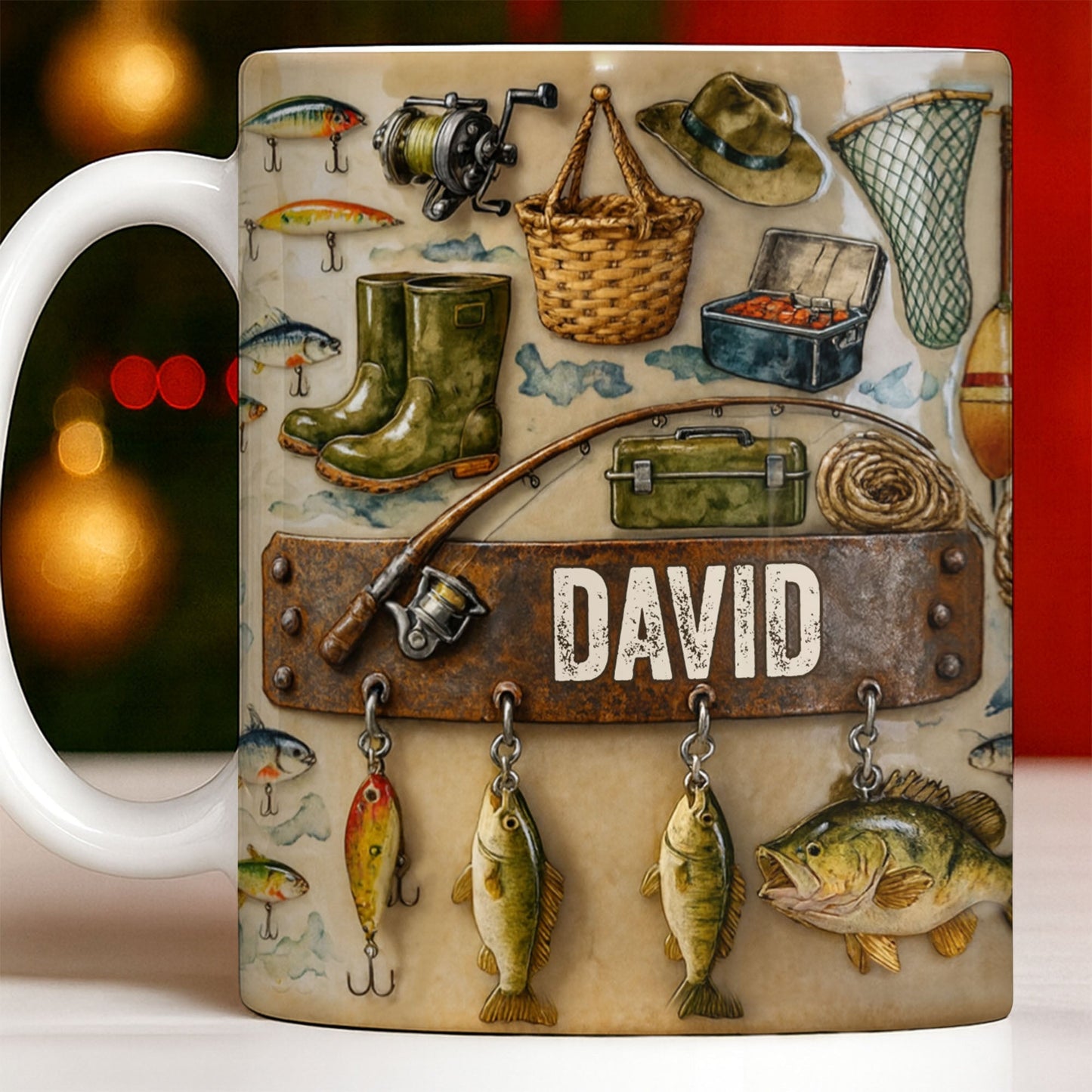 Customizable Design For Fishing Enthusiasts With Fishing Gear - Personalized Custom Coffee Mug - FISH018_MG