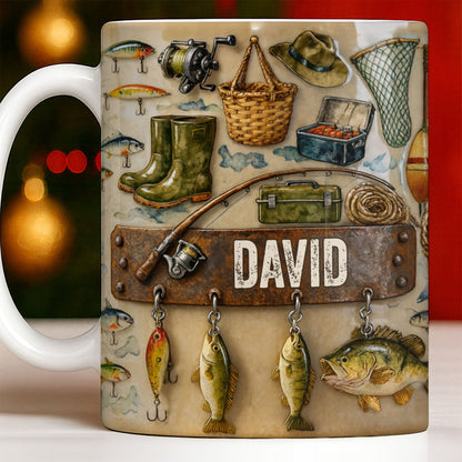Customizable Design For Fishing Enthusiasts With Fishing Gear - Personalized Custom Coffee Mug - FISH018_MG