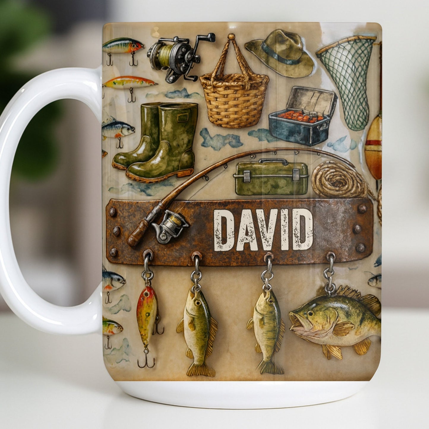 Customizable Design For Fishing Enthusiasts With Fishing Gear - Personalized Custom Coffee Mug - FISH018_MG