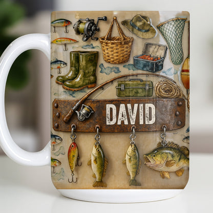 Customizable Design For Fishing Enthusiasts With Fishing Gear - Personalized Custom Coffee Mug - FISH018_MG