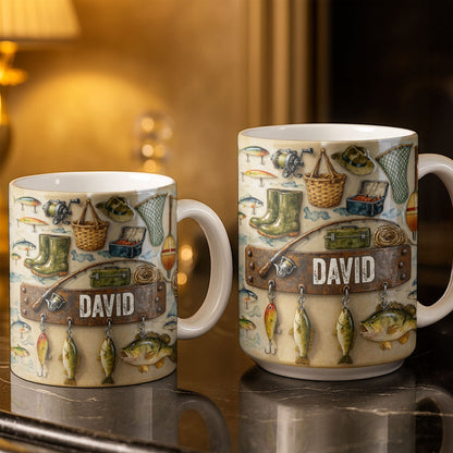 Customizable Design For Fishing Enthusiasts With Fishing Gear - Personalized Custom Coffee Mug - FISH018_MG