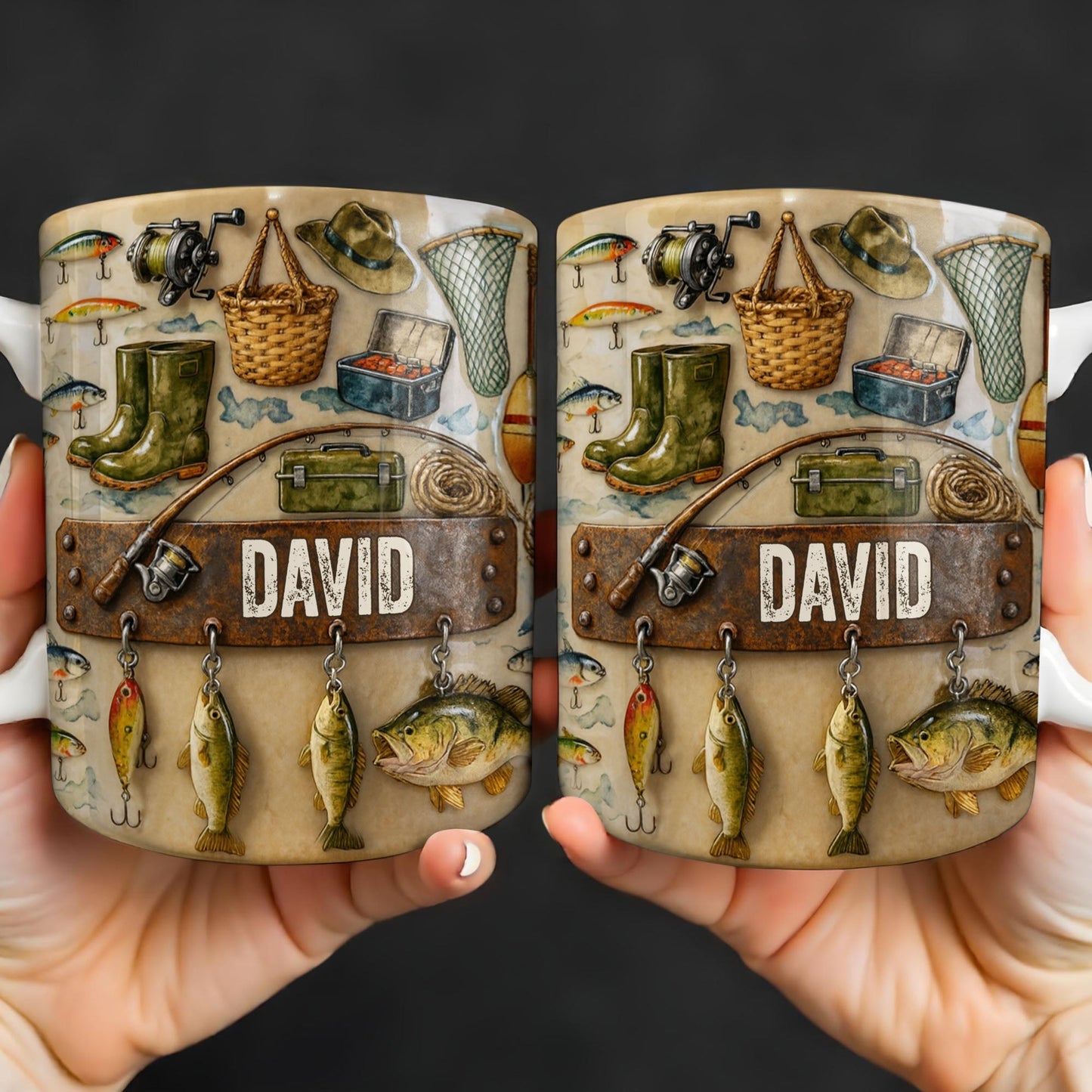 Customizable Design For Fishing Enthusiasts With Fishing Gear - Personalized Custom Coffee Mug - FISH018_MG