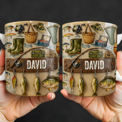 Customizable Design For Fishing Enthusiasts With Fishing Gear - Personalized Custom Coffee Mug - FISH018_MG