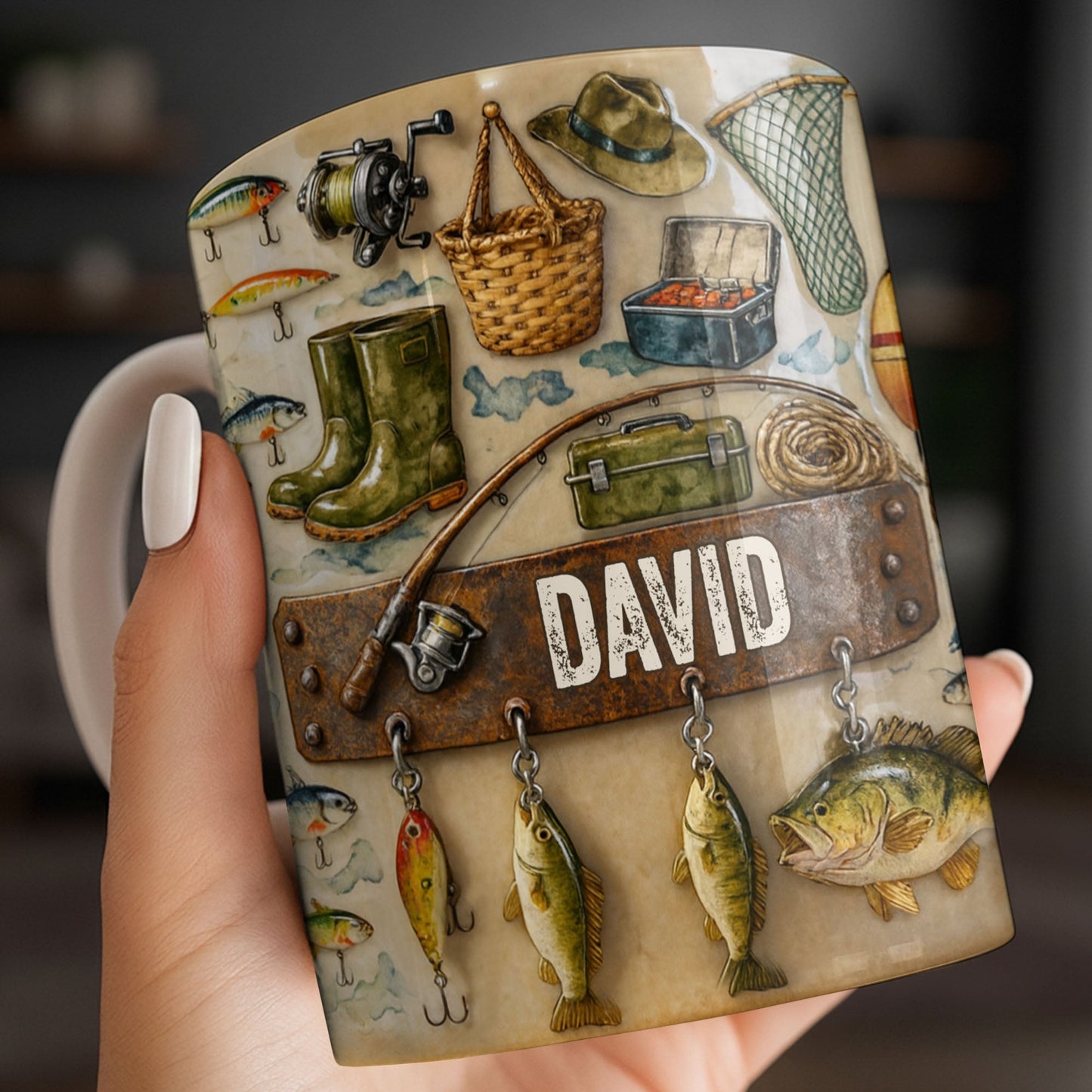 Customizable Design For Fishing Enthusiasts With Fishing Gear - Personalized Custom Coffee Mug - FISH018_MG