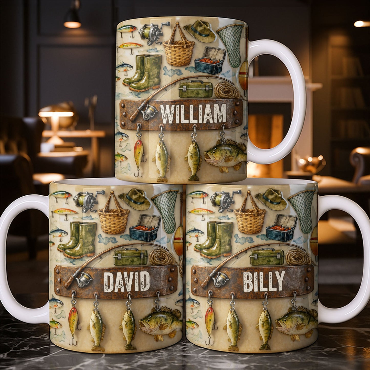 Customizable Design For Fishing Enthusiasts With Fishing Gear - Personalized Custom Coffee Mug - FISH018_MG