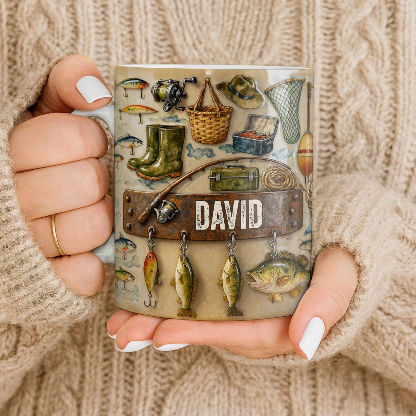Customizable Design For Fishing Enthusiasts With Fishing Gear - Personalized Custom Coffee Mug - FISH018_MG