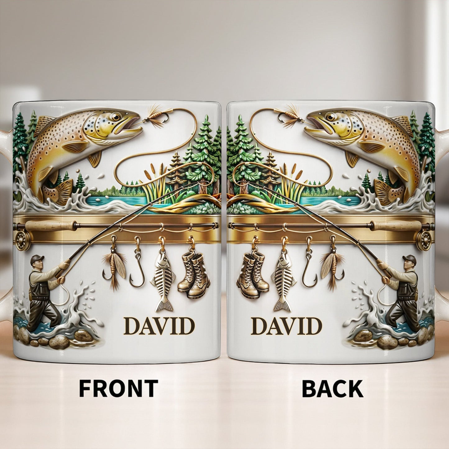 Personalized Gift For Fishing Enthusiasts With Fisherman And Lures - Personalized Custom Coffee Mug - FISH021_MG