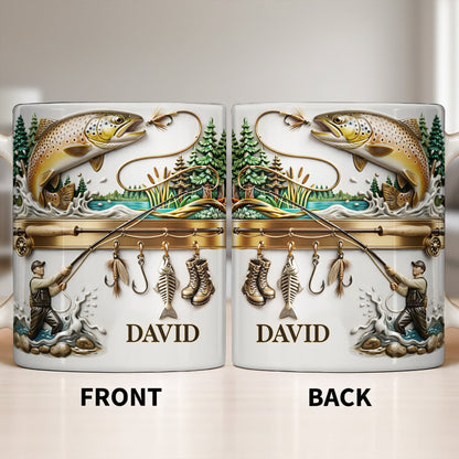 Personalized Gift For Fishing Enthusiasts With Fisherman And Lures - Personalized Custom Coffee Mug - FISH021_MG