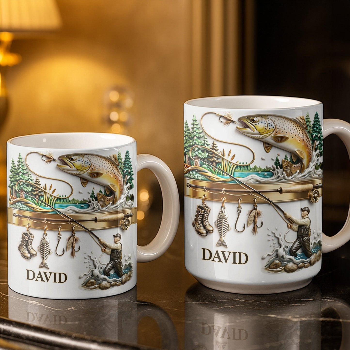 Personalized Gift For Fishing Enthusiasts With Fisherman And Lures - Personalized Custom Coffee Mug - FISH021_MG
