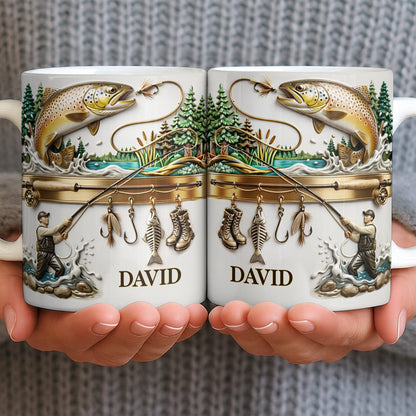 Personalized Gift For Fishing Enthusiasts With Fisherman And Lures - Personalized Custom Coffee Mug - FISH021_MG