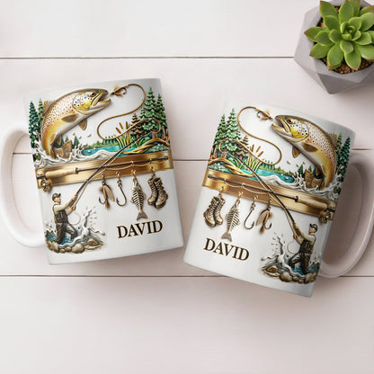 Personalized Gift For Fishing Enthusiasts With Fisherman And Lures - Personalized Custom Coffee Mug - FISH021_MG