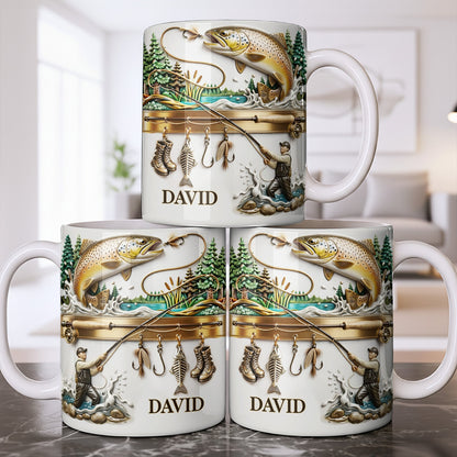Personalized Gift For Fishing Enthusiasts With Fisherman And Lures - Personalized Custom Coffee Mug - FISH021_MG