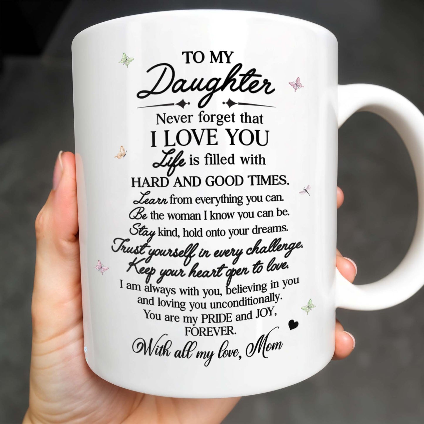 To My Daughter with Pansy Flower and Butterflies - Personalized Custom Coffee Mug - FM006_MG