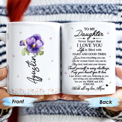 To My Daughter with Pansy Flower and Butterflies - Personalized Custom Coffee Mug - FM006_MG