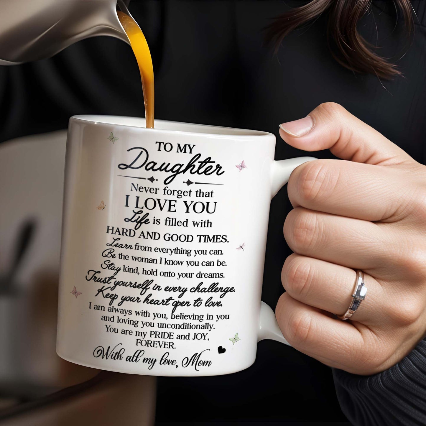 To My Daughter with Pansy Flower and Butterflies - Personalized Custom Coffee Mug - FM006_MG