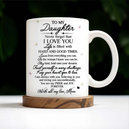 To My Daughter with Pansy Flower and Butterflies - Personalized Custom Coffee Mug - FM006_MG