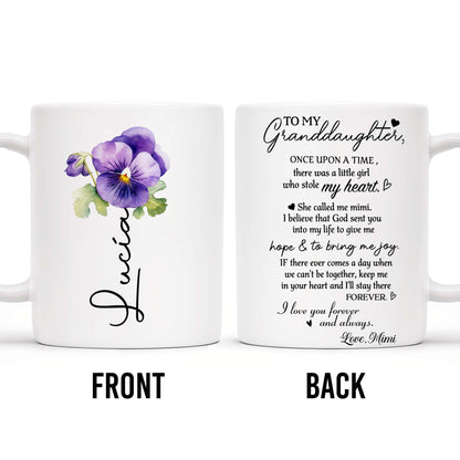 Love Message For Granddaughter With Pansy Flower And Heart - Personalized Custom Coffee Mug - FM028_MG
