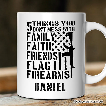 5 Things You Don't Mess With Dad Personalized Mug, Patriotic Father Gift with Custom Name