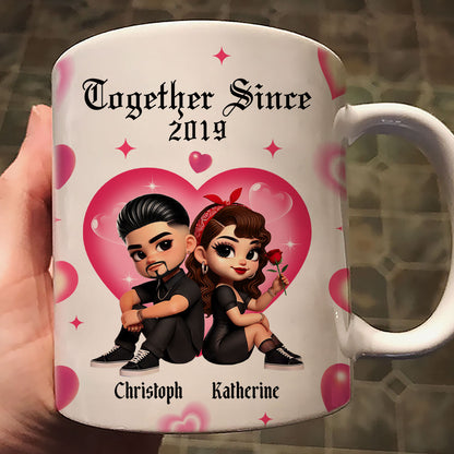 Pretty Couple Roses Heart Together Since Personalized AOP Mug, Gift, Anniversary Gift for Couples