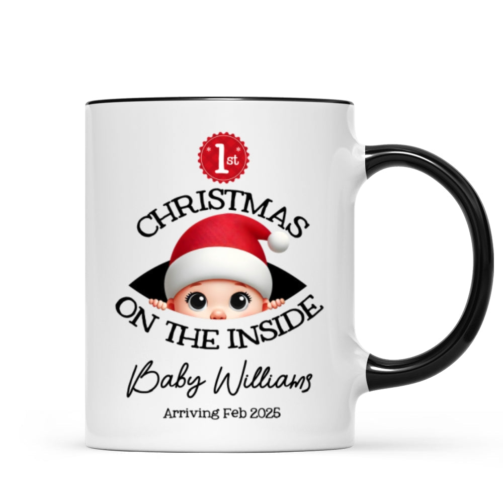 Personalized Baby's First Christmas On the Inside Mug, Custom Pregnancy Reveal Mug, Expecting Parents