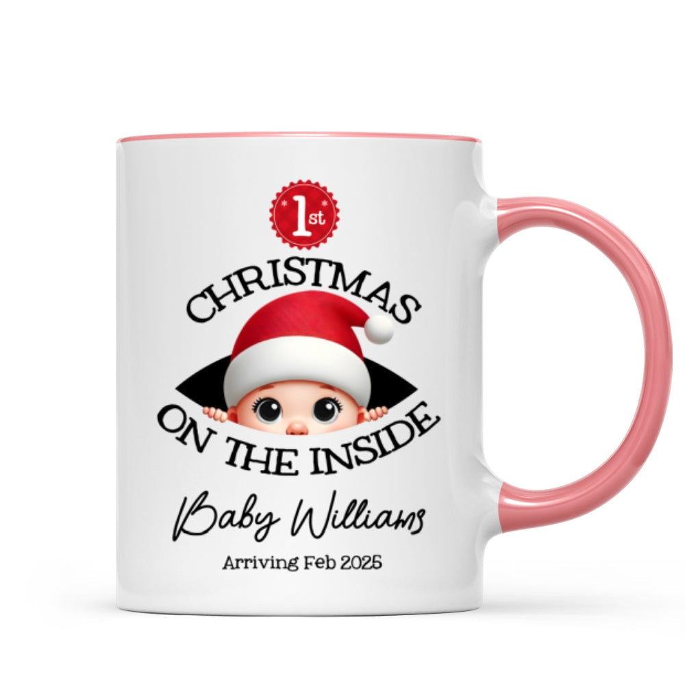 Personalized Baby's First Christmas On the Inside Mug, Custom Pregnancy Reveal Mug, Expecting Parents
