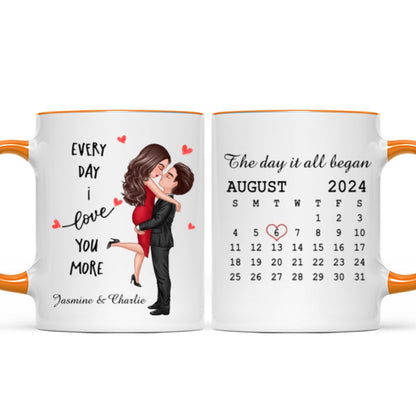 Everyday I Love You More Couple Hugging Kissing Calendar Keepsake Gift Personalized Mug