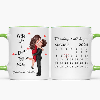 Everyday I Love You More Couple Hugging Kissing Calendar Keepsake Gift Personalized Mug