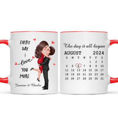 Everyday I Love You More Couple Hugging Kissing Calendar Keepsake Gift Personalized Mug