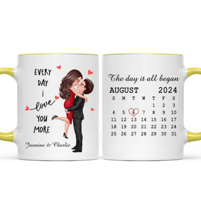 Everyday I Love You More Couple Hugging Kissing Calendar Keepsake Gift Personalized Mug