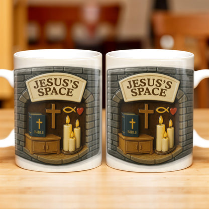 Jesus's Space, Candles, Bible, And Cross Design - Personalized Custom Coffee Mug - FTH047_MG