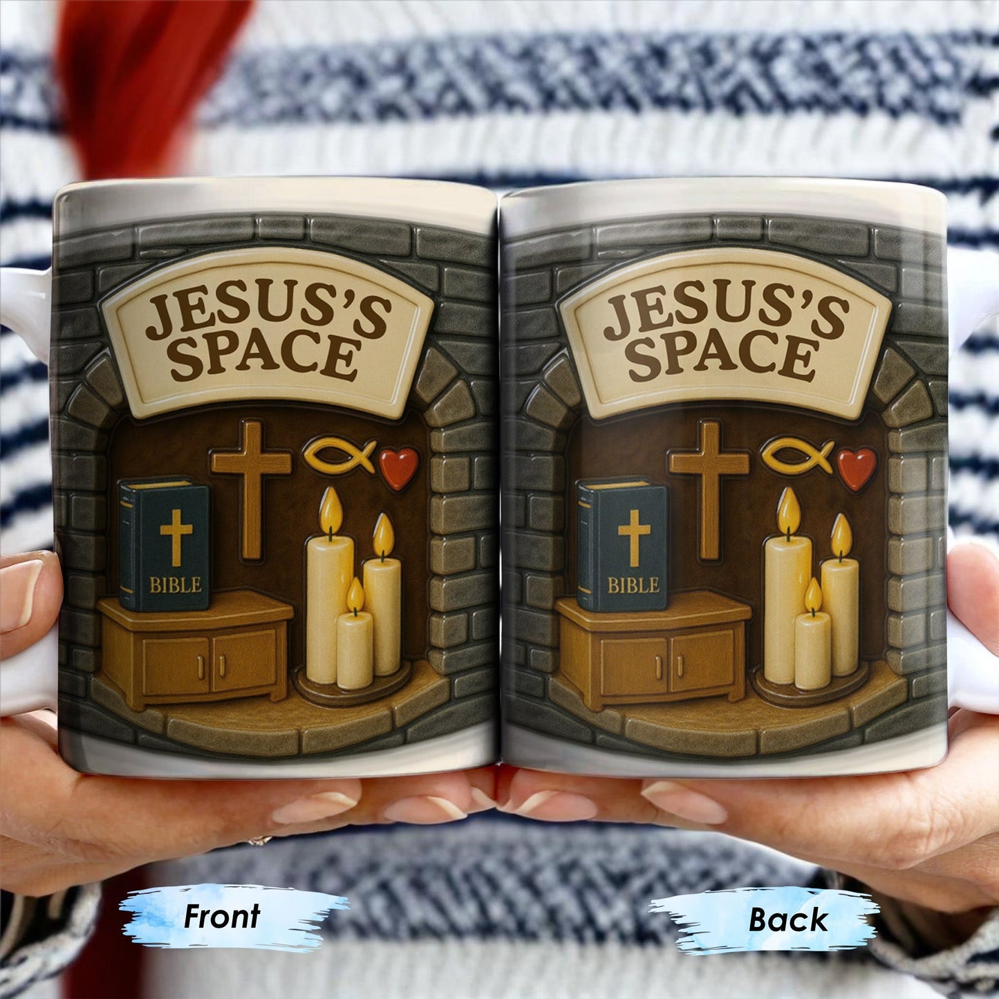 Jesus's Space, Candles, Bible, And Cross Design - Personalized Custom Coffee Mug - FTH047_MG