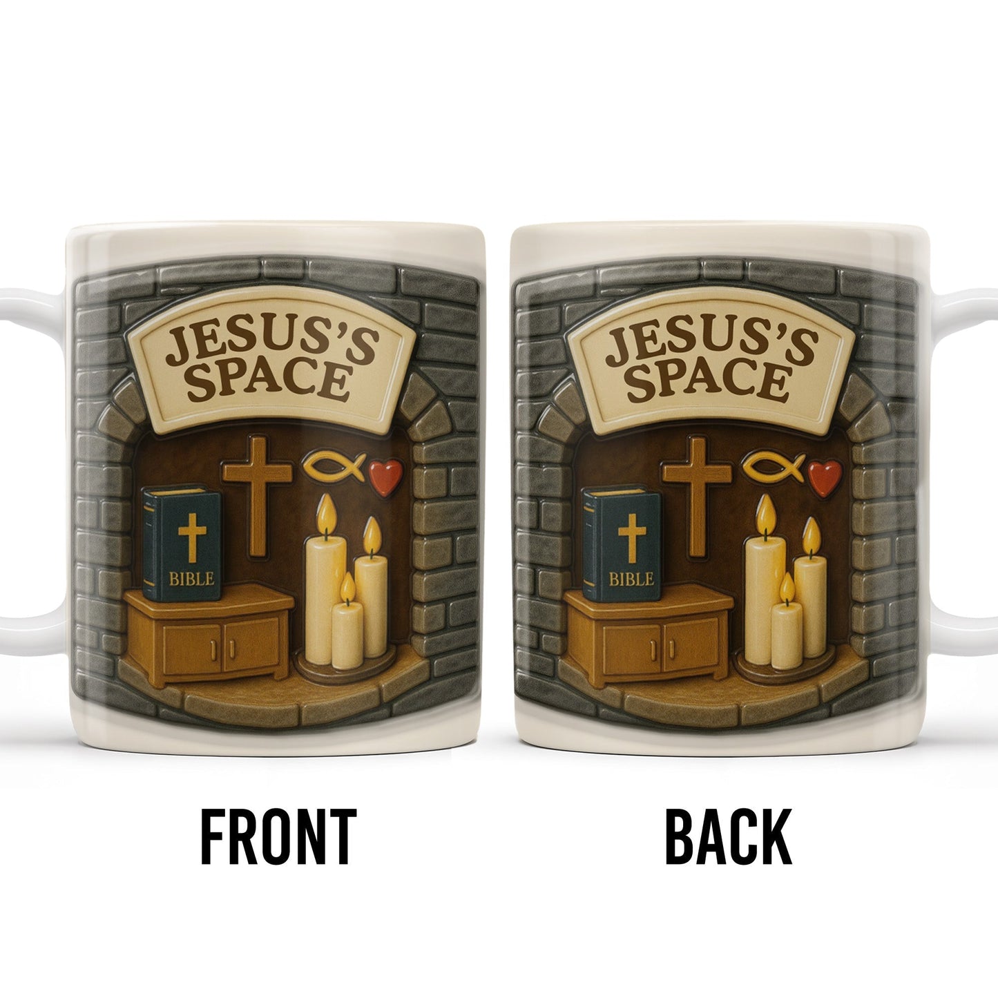 Jesus's Space, Candles, Bible, And Cross Design - Personalized Custom Coffee Mug - FTH047_MG