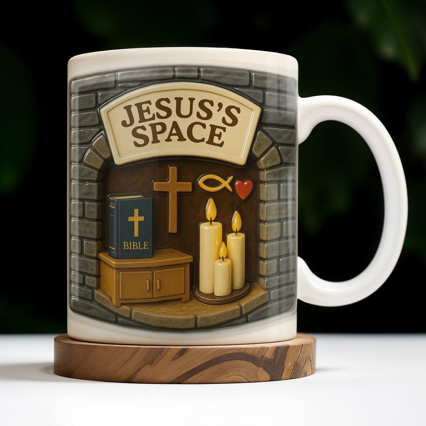 Jesus's Space, Candles, Bible, And Cross Design - Personalized Custom Coffee Mug - FTH047_MG