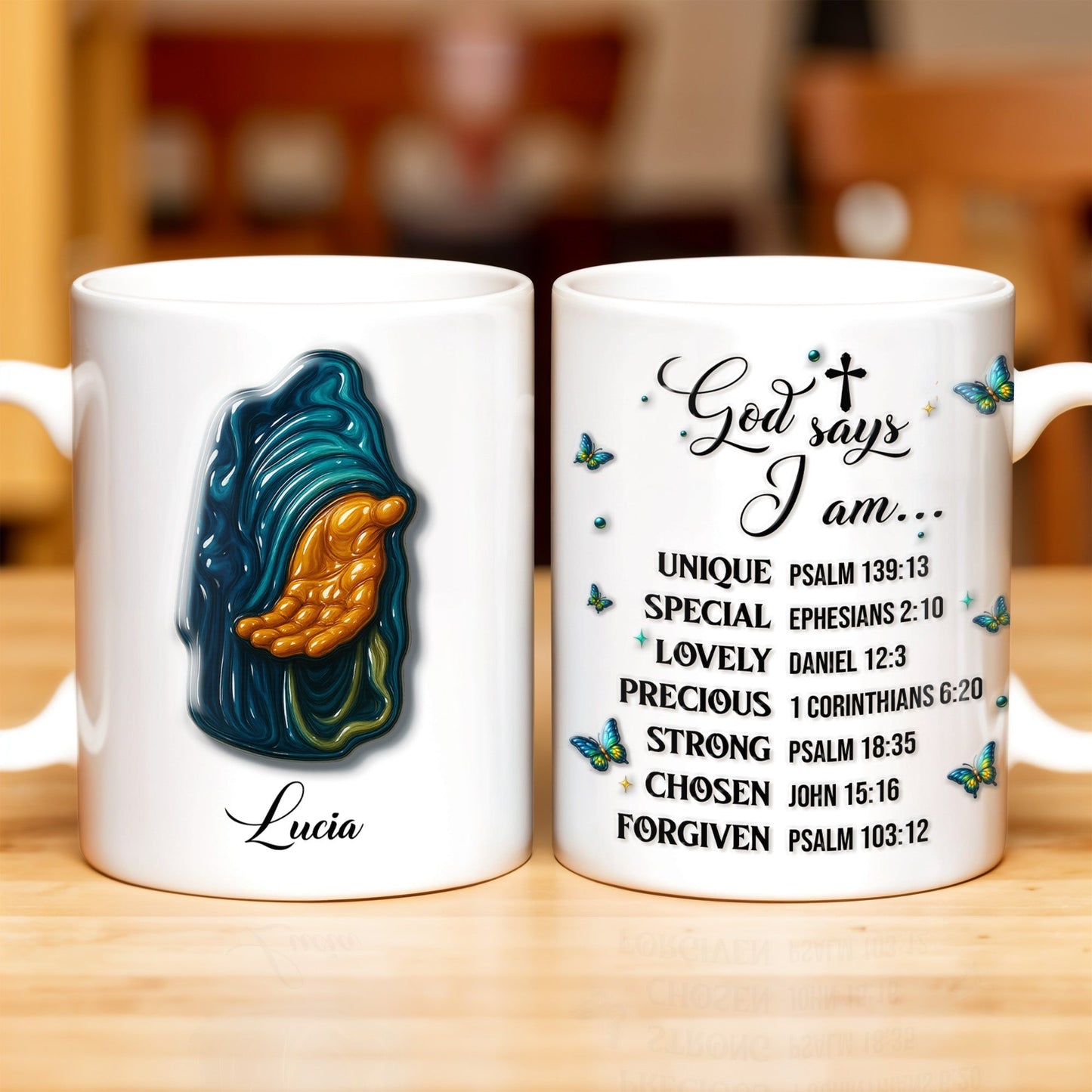 God Says I Am UNIQUE, SPECIAL, LOVELY, Angel Wing and Butterflies - Personalized Custom Coffee Mug - FTH048_MG