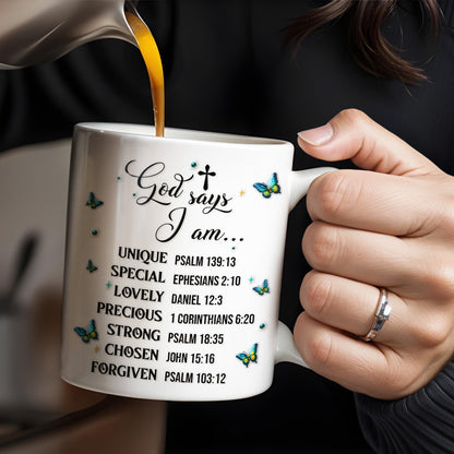 God Says I Am UNIQUE, SPECIAL, LOVELY, Angel Wing and Butterflies - Personalized Custom Coffee Mug - FTH048_MG