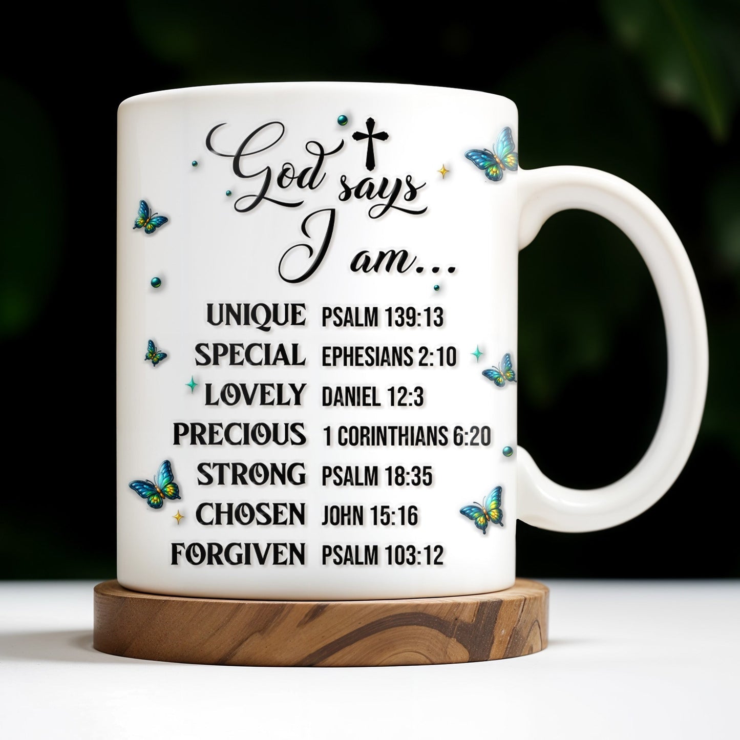 God Says I Am UNIQUE, SPECIAL, LOVELY, Angel Wing and Butterflies - Personalized Custom Coffee Mug - FTH048_MG