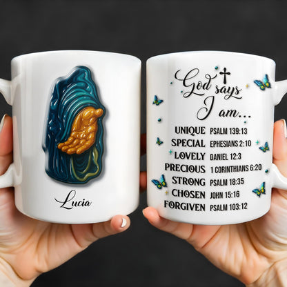 God Says I Am UNIQUE, SPECIAL, LOVELY, Angel Wing and Butterflies - Personalized Custom Coffee Mug - FTH048_MG