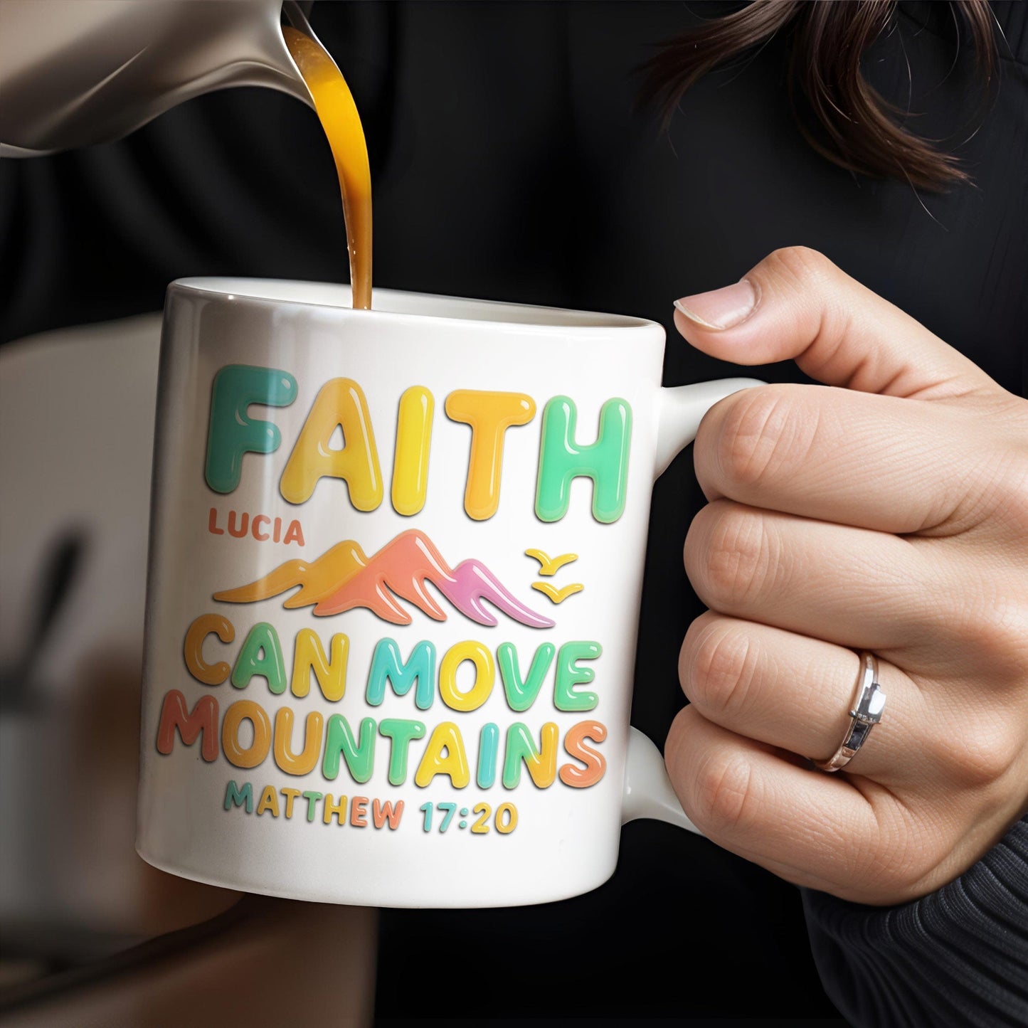 Faith Can Move Mountains, Colorful Mountain and Bird Design - Personalized Custom Coffee Mug - FTH051_MG
