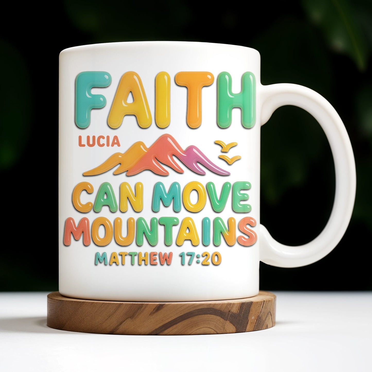 Faith Can Move Mountains, Colorful Mountain and Bird Design - Personalized Custom Coffee Mug - FTH051_MG