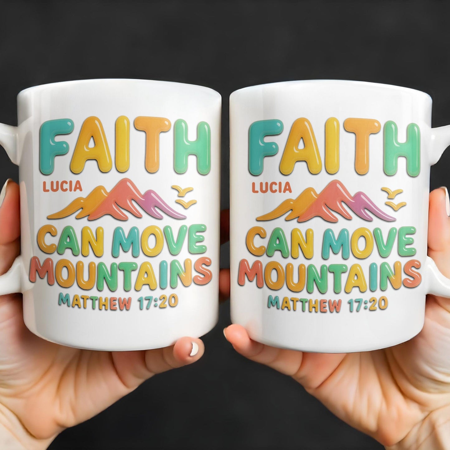 Faith Can Move Mountains, Colorful Mountain and Bird Design - Personalized Custom Coffee Mug - FTH051_MG