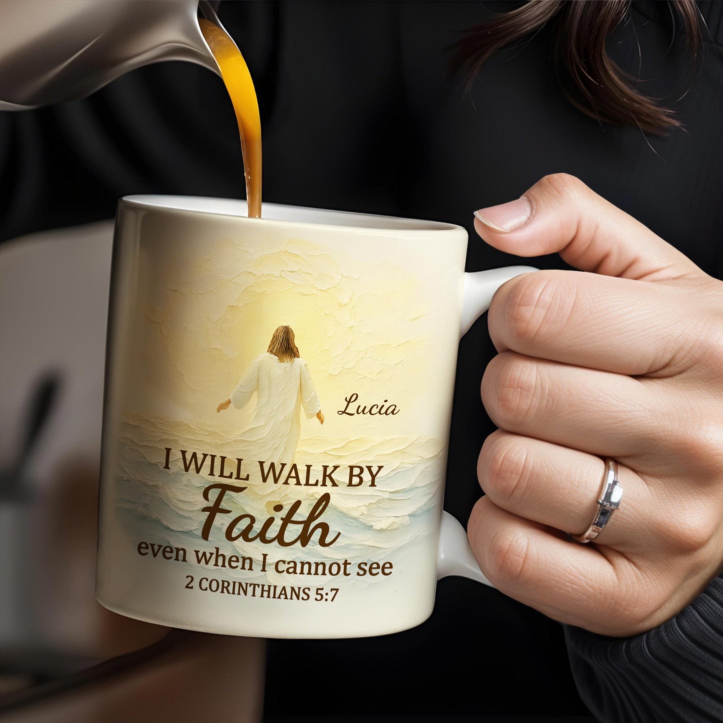 I Will Walk By Faith Even When I Cannot See, Ocean And Sunlight - Personalized Custom Coffee Mug - FTH052_MG
