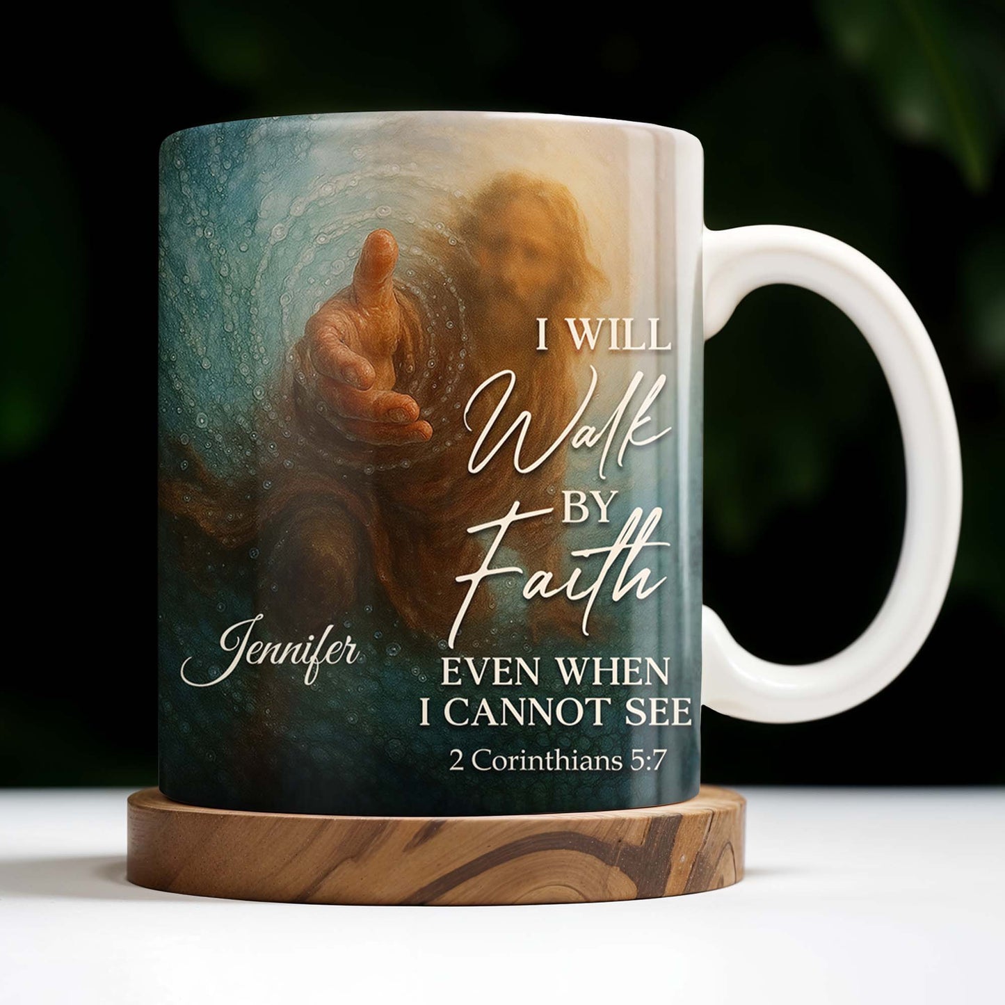 I Will Walk By Faith Even When I Cannot See, Hand Pointing And Religious Figure - Personalized Custom Coffee Mug - FTH053_MG