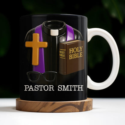 Pastor, Cross, Glasses and Holy Bible - Personalized Custom Coffee Mug - FTH054_MG